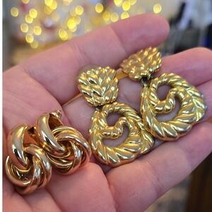 Goldtone Earring Lot of Two Pairs Vintage Pierced 80s 90s